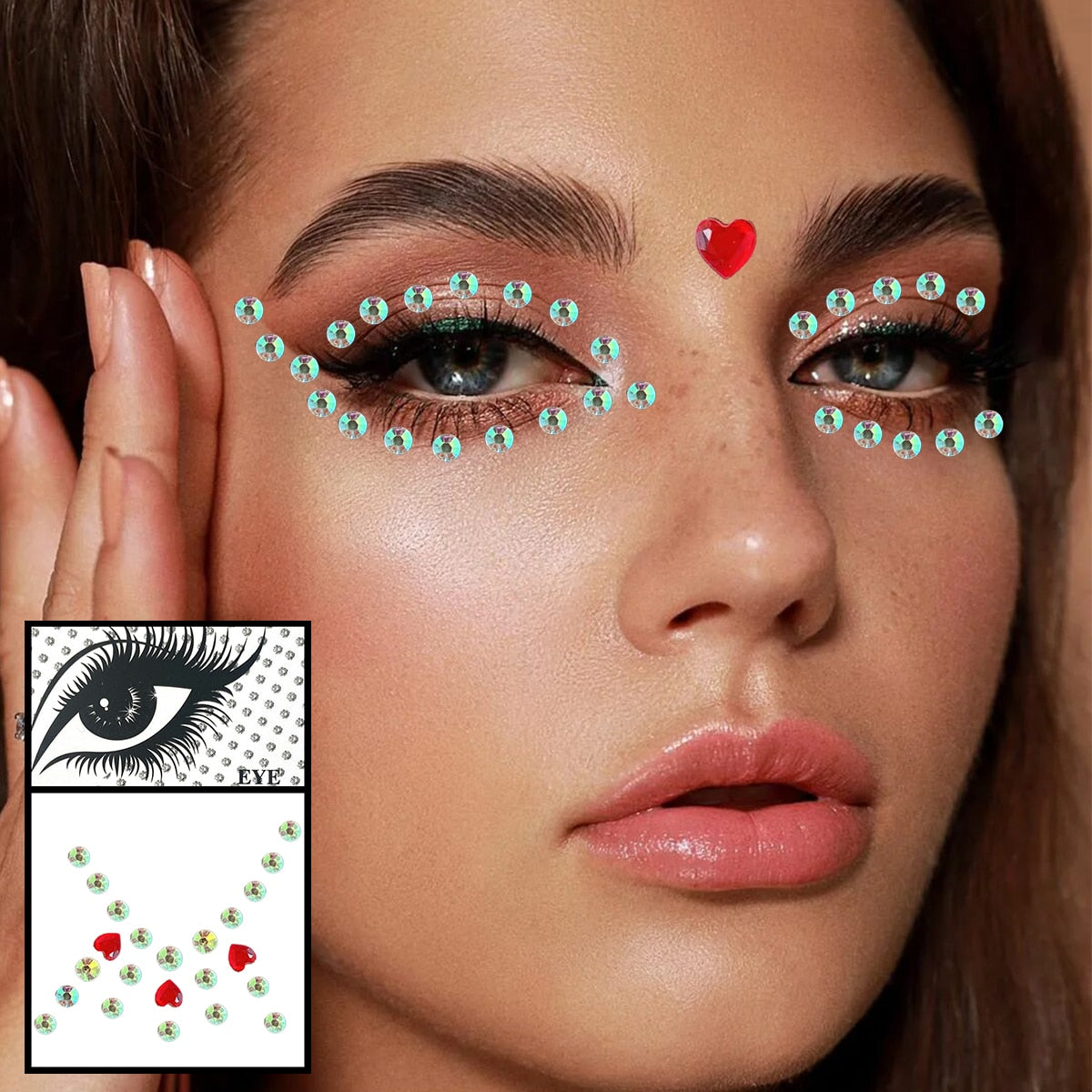 qgtao  Face Gems Temporary Tattoos Eyes Body Rhinestones Crystals Jewelry Makeup Sticker Glitter Bindi Dots Tears Jewels Halloween Rave