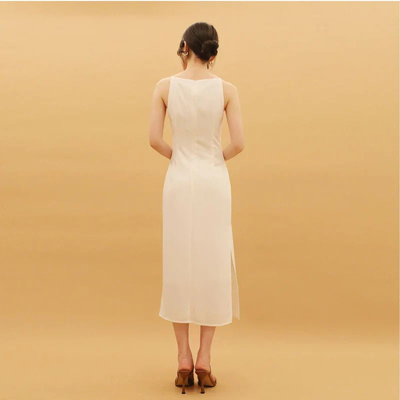 Hepburn Style Sexy Slim Split Party Dress Women French Elegant Y2k Summer Spaghetti Bodycon Dresses Korean Pleated Vestidos New