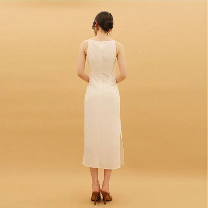 Hepburn Style Sexy Slim Split Party Dress Women French Elegant Y2k Summer Spaghetti Bodycon Dresses Korean Pleated Vestidos New