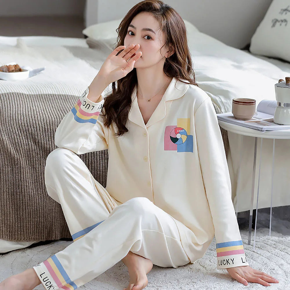 qgtao M-3XL 100% Cotton Soft Women's Pajama Sets Free Shipping Spring Autumn Sleepwear for Sleeping Korean Style Cute Home Clothes