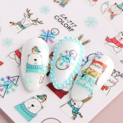3D Christmas Sticker for Nails Cute Cartoon Sliders Snowflake Elk Xmas Tree Decal Gel Polisn Manicure Nail Art Decor SACA717-724