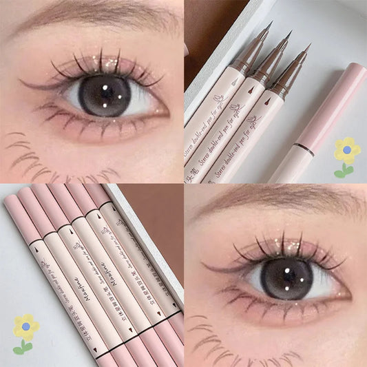 qgtao Double Head Eyeliner Pencil Quick Drying Waterproof Non-smudge Matte Eyeliner Lying Silkworm Gel Pen Multifunction Eyes Makeup