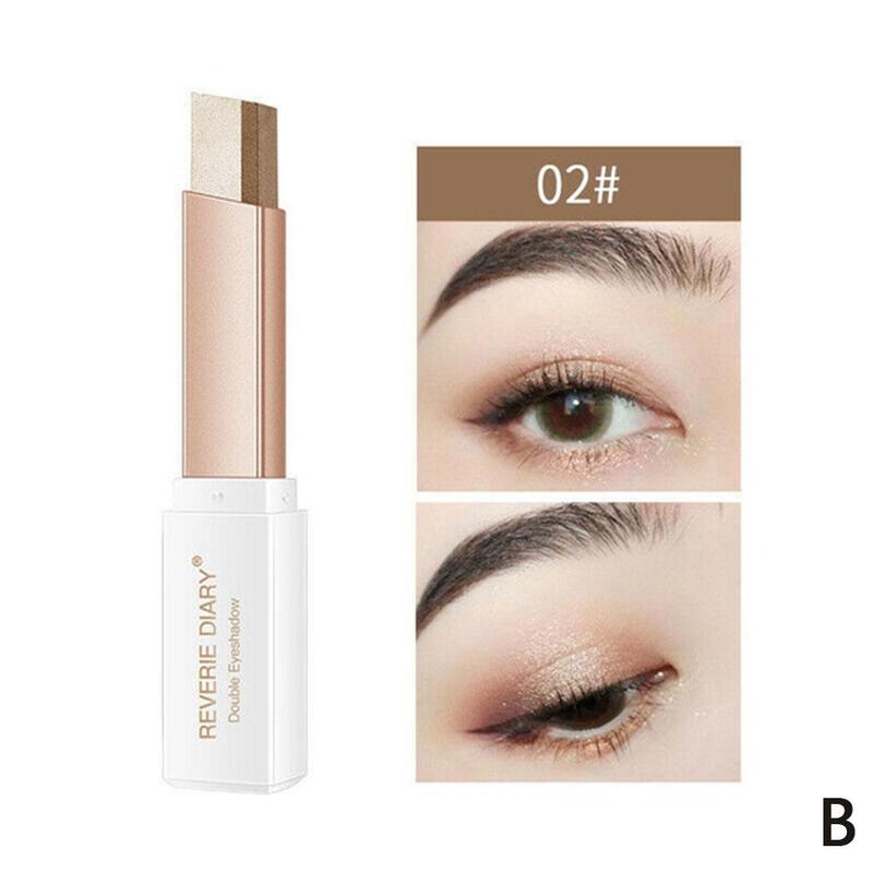 1Pcs Professional 2 In 1 Double Color Gradient Velvet Eye Shadow Stick Lazy Makeup Waterproof Lasting Shimmer Metallic Eyeshadow