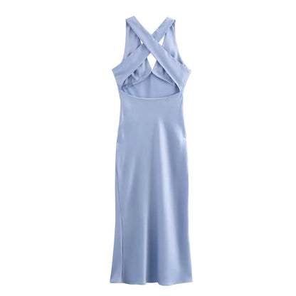 qgtao  2024 Women's Silk Satin Texture Long Dress Dresses on Sale Clearance Sexy Costume Robe Femme Elegant Fashion Summer