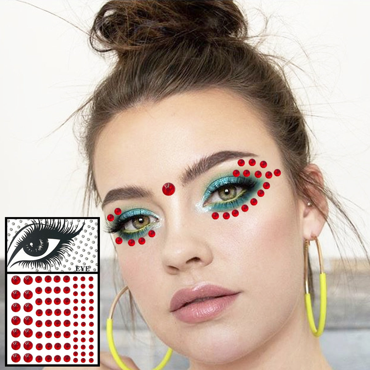 Face Jewelry Temporary Tattoos Eyes Eyeshadow Bindi Dots Crystals Gems Sticker Sparkle Pearl Tears Makeup Jewels Halloween Rave