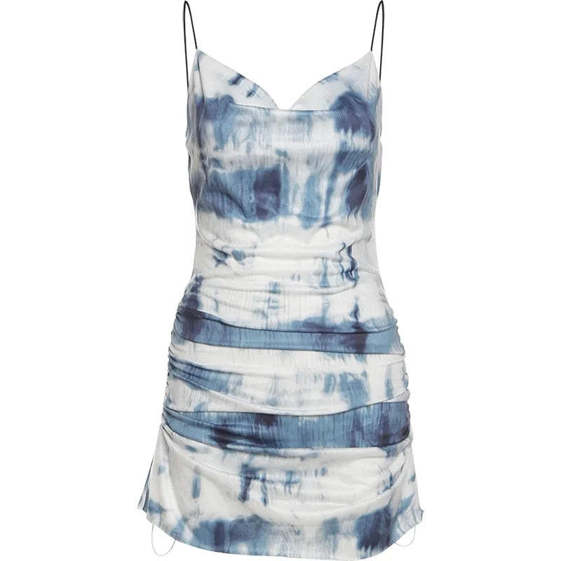 Tie Dyed Backless Boho Mini Dress