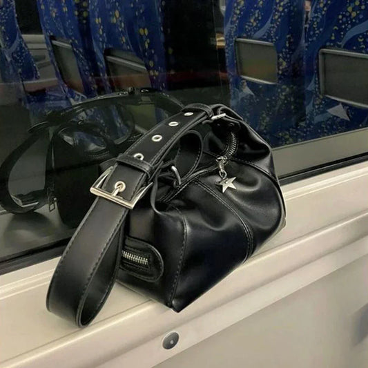 qgtao Y2K Korean Gothic Star Girl Black Handbag Harajuku Aesthetic Vintage Shoulder Crossbody Bag Trendy Women Messenger Tote Bags