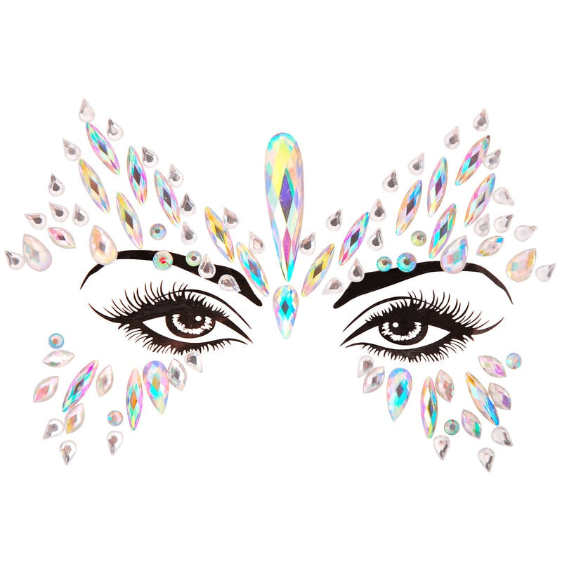 Face Festival Stickers 3D Eyebrow Diamond Temporary Tattoo Kids Show Makeup Halloween Party DIY Face Jewelry Tattoo Decoration