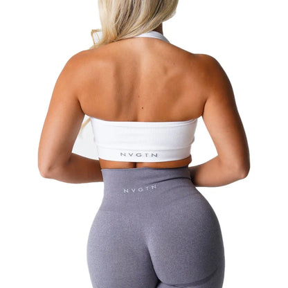qgtao Limitless Ribbed Seamless Halter Bra Spandex  Woman Fitness Elastic Breathable Breast Enhancement Leisure Sports Underwear