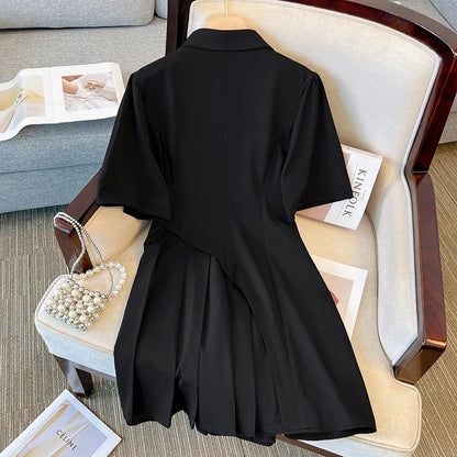 qgtao Plus-size women's Summer Fashion Polyester suit Dress Black commuter professional dress Mature dry party dress