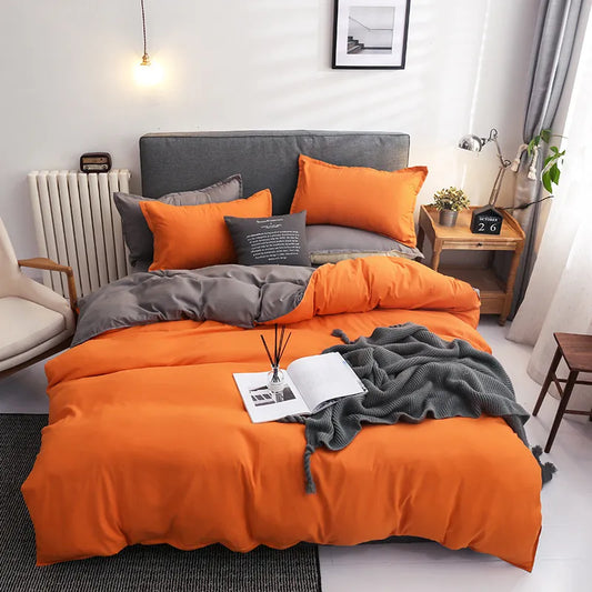 Yeknu - Solid Color Bedding Set Orange Grey Single Double Size Bed Linen Duvet Cover Pillowcase No Fillings Kids Adult Home Textile