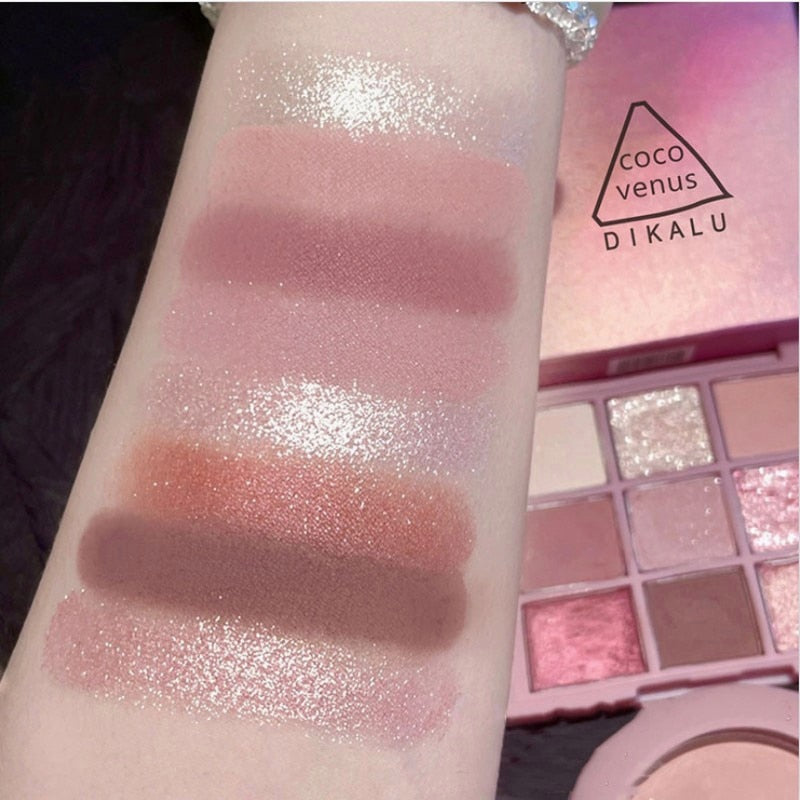 9 Colors Eyeshadow Palette Rose Pink Earth Color Pearly Matte Milk Tea Glitter Eye Shadow Makeup Lasting Korean Cosmetic Set