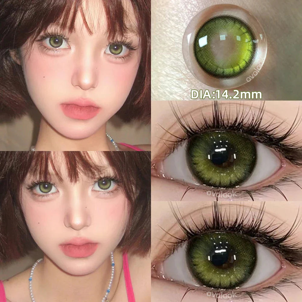 qgtao 1 Pair Green Lenses Colored Contact Lenses for Eyes Beauty Pupils Myopia Eye Color Lenses Prescription Lenses Blue Lens