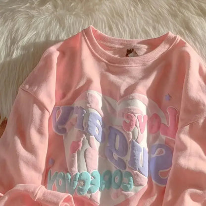 qgtao Oversized Crewneck Sweatshirt Women Spring Autumn New Thin Letter Print Hoodie Female Korean Style Loose Chic Long Sleeved Tops
