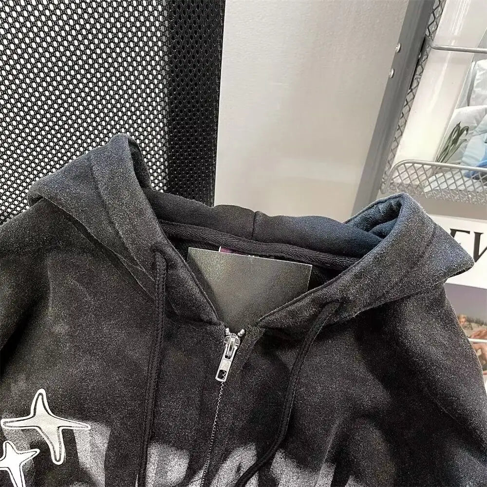 Hooded zip-up letter Print Women's Hoodie Y2k clothing High Street sweatshirts for men Round Neck Hoodies Vintage Dark Coat