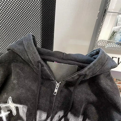 Hooded zip-up letter Print Women's Hoodie Y2k clothing High Street sweatshirts for men Round Neck Hoodies Vintage Dark Coat