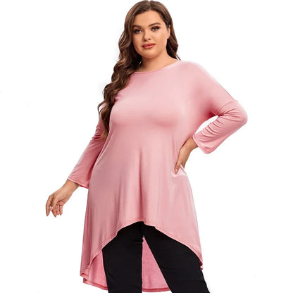 qgtao Plus Size Long Sleeve Elegant Tunic Blouse Women Long Hi Low Fit Flare Spring Autumn Swing Tops T Shirt Large Size Clothing 7XL