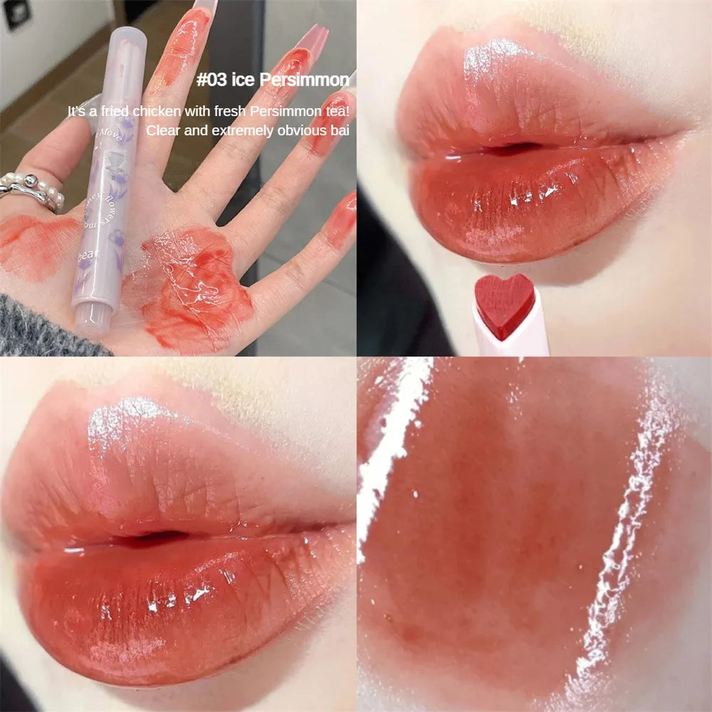 qgtao  Florette Clear Lip Glaze Flower Love Jelly Mirror Lipstick Waterproof Non-stick Cup Lipstick Transparent Korea Makeup