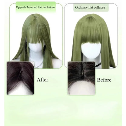qgtao  -  Wig Long Silky Straight Synthetic green Cosplay Party Lolita wigs with bangs for Daily party Women Natural Heat Resistant wig