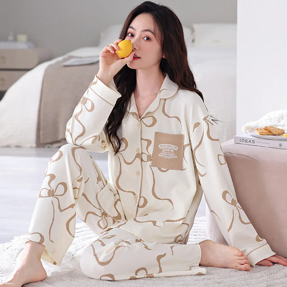 qgtao M-3XL 100% Cotton Soft Women's Pajama Sets Free Shipping Spring Autumn Sleepwear for Sleeping Korean Style Cute Home Clothes