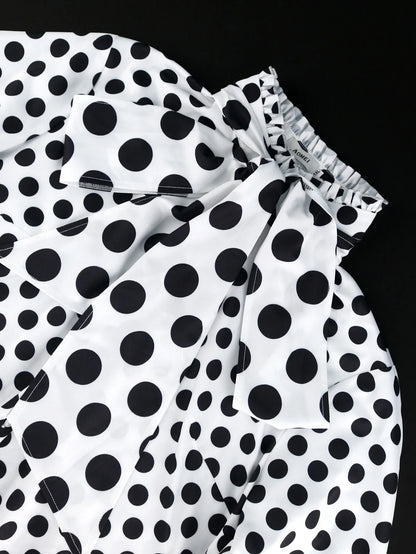 qgtao Plus Size Blouse for Women Black White Printed Long Sleeves Button Up Formal Occasion Office Lady Work Shirts Tops with Bowtie