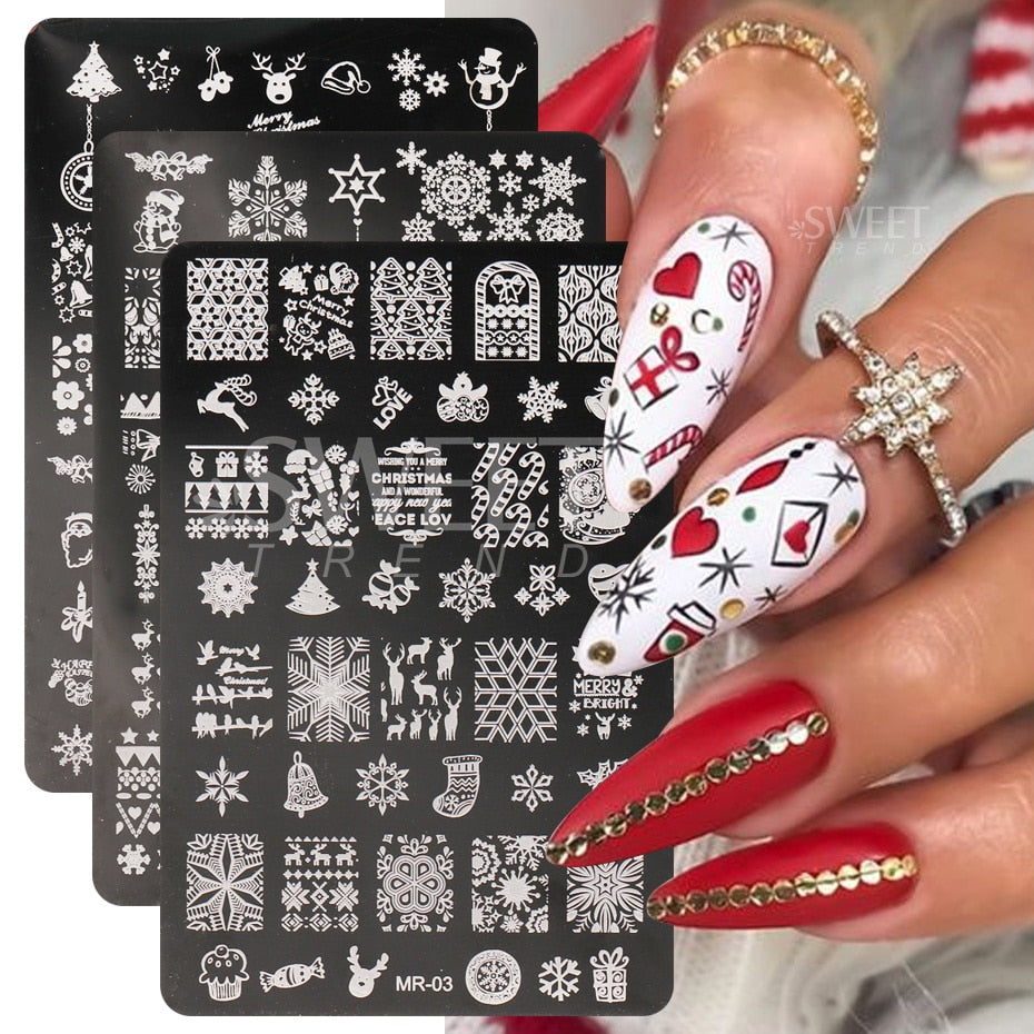 Christmas Nail Stamping Plates Snowflakes Snowman Deer New Year Stencils Design Polish Manicure Template Nail Art Tool SAMR01-03