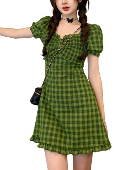 Summer Plaid Bow Dress