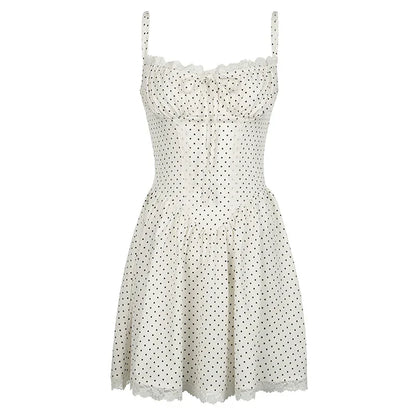 qgtao Elegant Lace Trim Strap Corset A-Line Dress