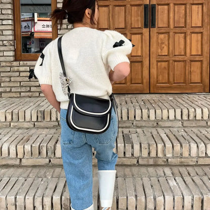 qgtao  -  Elegant Puff Short Sleeve 3d Bow White Knit Sweater Women Fashion O-neck Pullover 2024 New Lady Out Streetwear Sweaters Tops