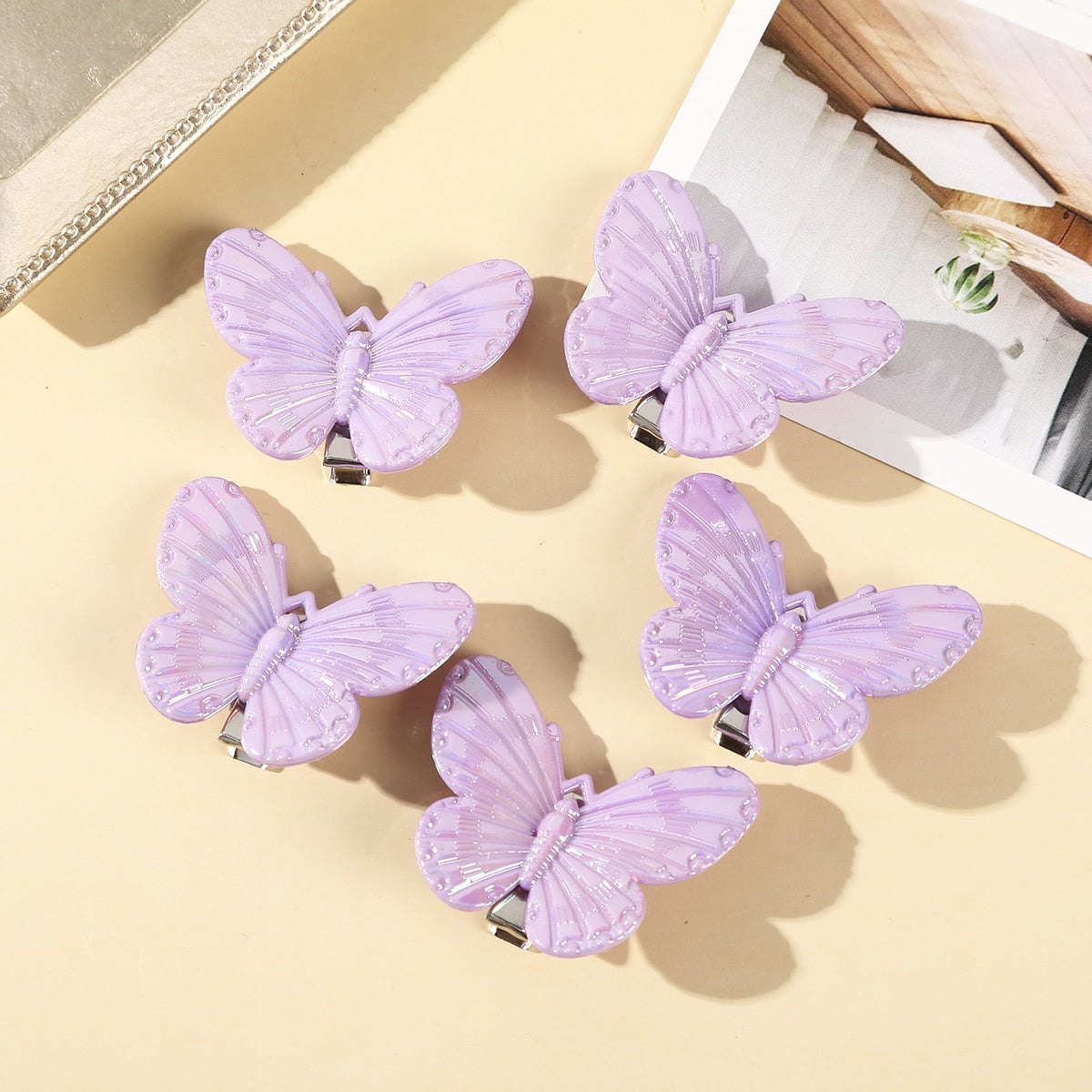 5pcs Girls Transparent Butterfly Pink Hairpin Children Fashion Heart-Shape Hair Clips Women Barrettes Headband Hair Accessories