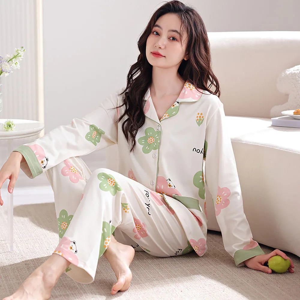 qgtao M-3XL 100% Cotton Soft Women's Pajama Sets Free Shipping Spring Autumn Sleepwear for Sleeping Korean Style Cute Home Clothes