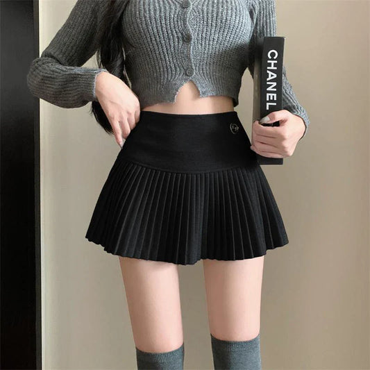 qgtao Fashion Woolen Pleated Skirts Women Korean Chic Sexy High Waist A-Line Skirts Y2K Summer Solid Preppy All Match Mini Skirts