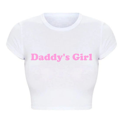 Daddy's Girl Funny Letters Print Women Cropped Top Harajuku Kawaii Clothes 2000s Grunge T Shirt Baby Tee Tshirt Dropshipping