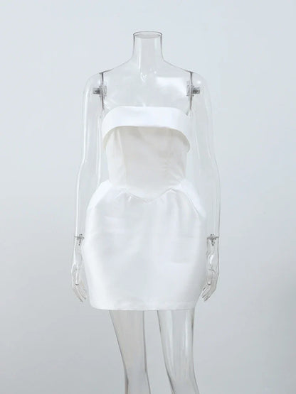 Fashion Chic Sexy Solid Off Shoulder Dress For Women Elegant Strapless Backless Dresses 2024 Spring Ladies Night Party Club Robe