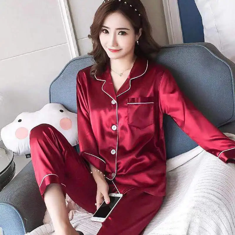 qgtao Womens Silk Satin Pajamas Pyjamas Set Sleepwear Pijama Pajamas Suit Female Sleep Silk Like Home Clothes 5XL Large Size Nightwear