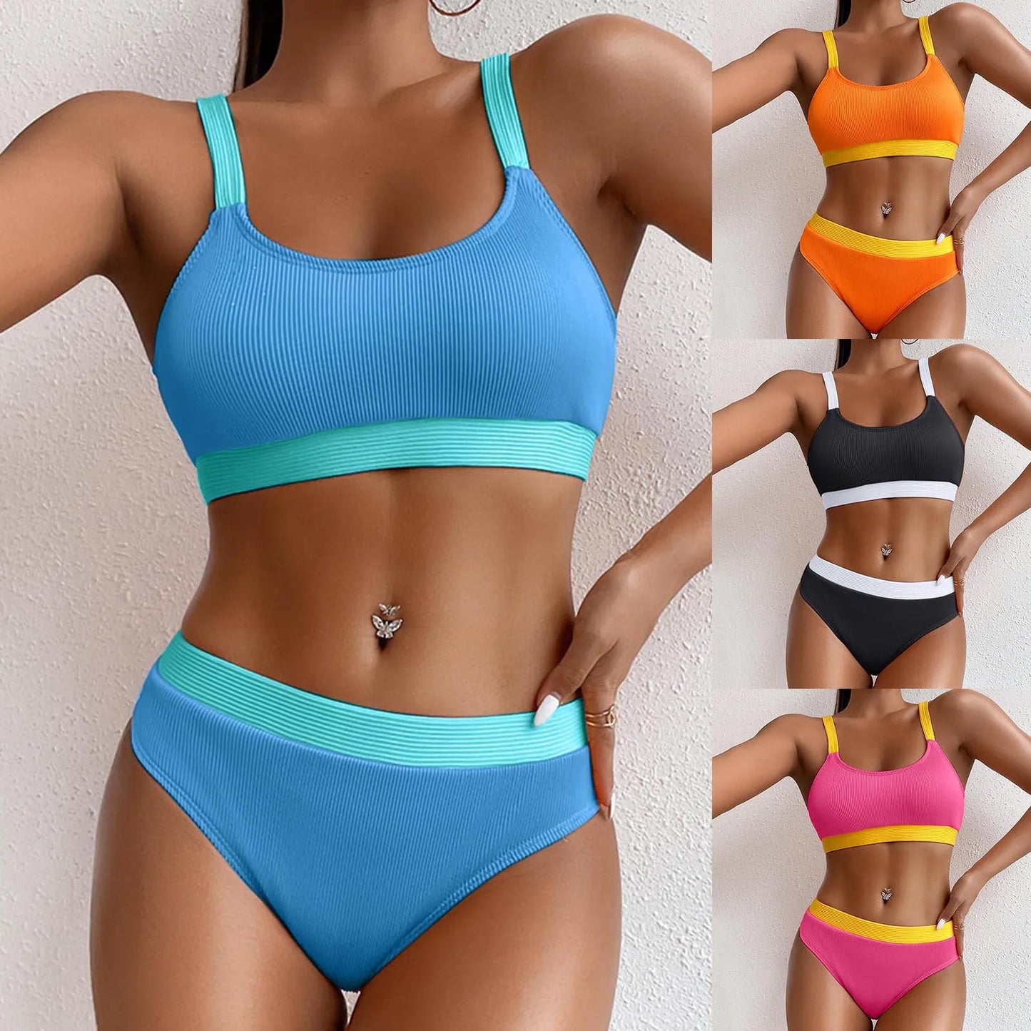 qgtao Sexy Hot High Waist Bikini Set Swimsuit 2 Piece Women Push Up Y2k Swimwear Luxury Tankini Summer Beach Mujer купальник Swimming