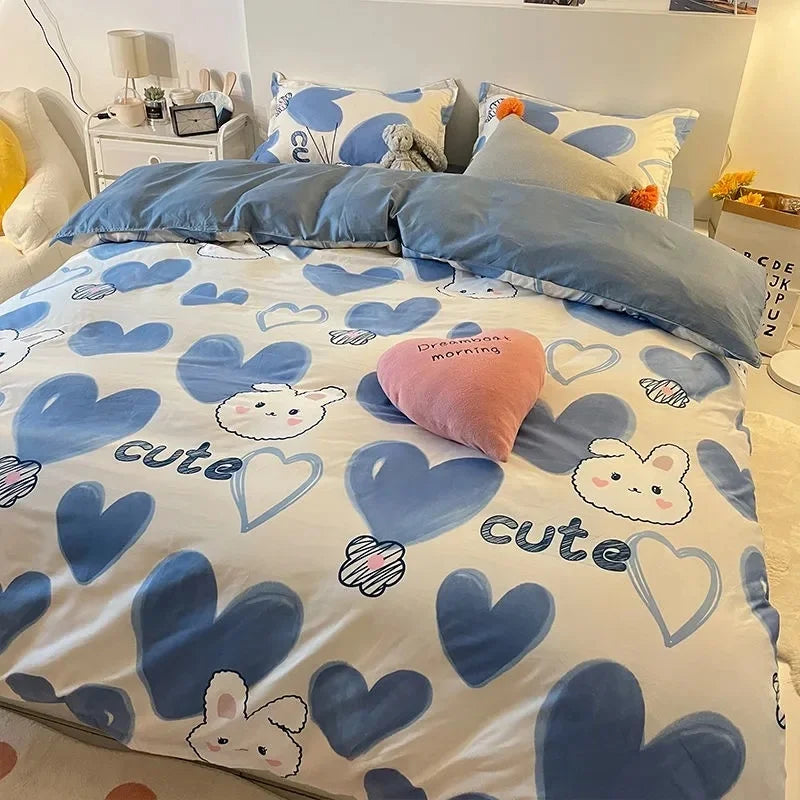 Yeknu Nordic Pink Checkerboard Duvet Cover Sets With Pillowcases Flat Sheet Kids Girls Boys Full Queen Twin Size Kawaii Bedding Kit