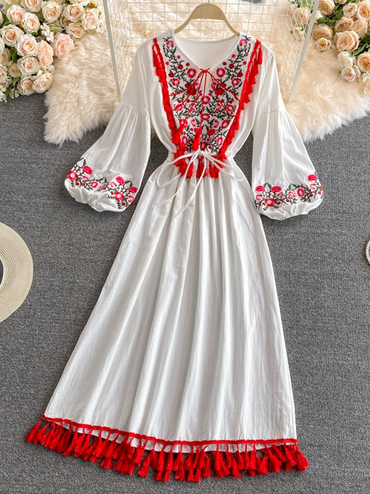 Ethnic Style Lace Cotton Dress