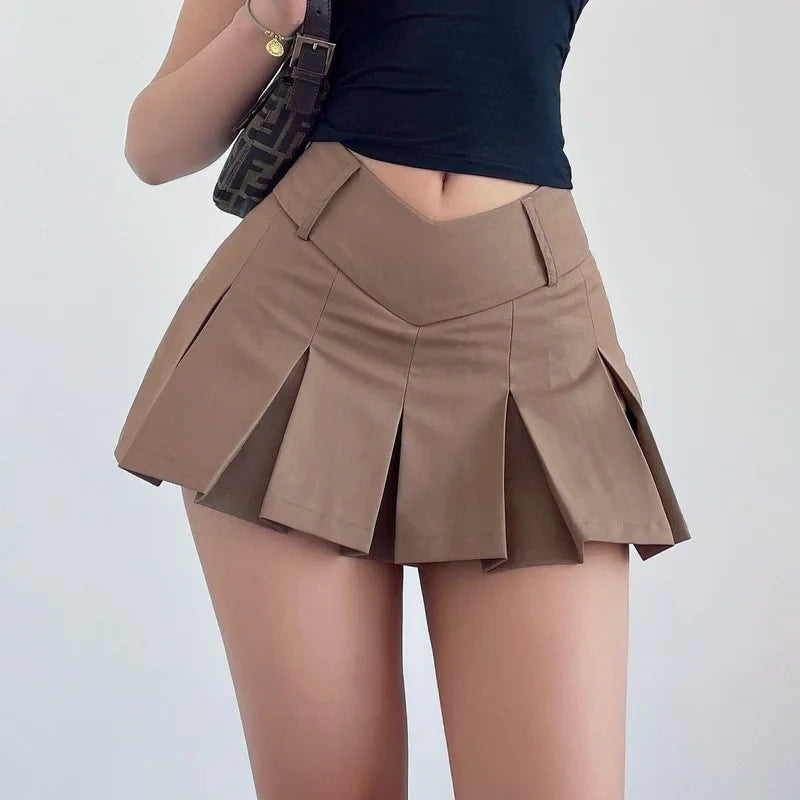 qgtao Sexy V Waist Design Pleated Skirts Summer Cute Aesthetic Y2k Micro Skirts High Waist A-line Mini Skirt Streetwear Vintage Skirt