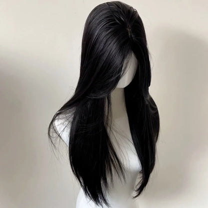 qgtao  -  Midsummer Wig for Women Long Black Straight Wig Headband Wig Black Brown Center Parting Natural Simulation hair for Daily Use