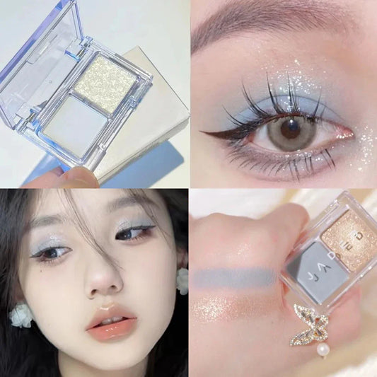 qgtao Milk Blue Eye Shadow Plate Matte Pearlescent Two-tone Pink Eye Pigment Long Lasting Earth Color Eyeshadow Plate Makeup Cosmetic