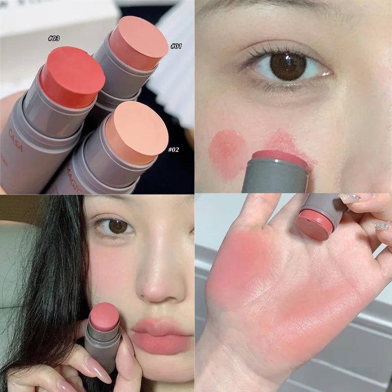 qgtao Waterproof Natural Cheek Blush Facial Nourishing Blush Eyeshadow Cream Stick Multi-purpose Eyes&lips Blusher Makeup Cosmetics