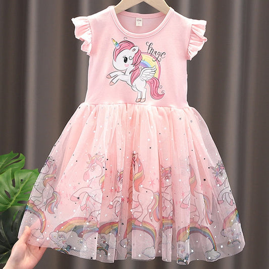 Girls Clothes 2022 New Summer Princess Dresses Flying Sleeve Kids Dress Unicorn Party Baby Dresses for Children Clothing 3-8Y