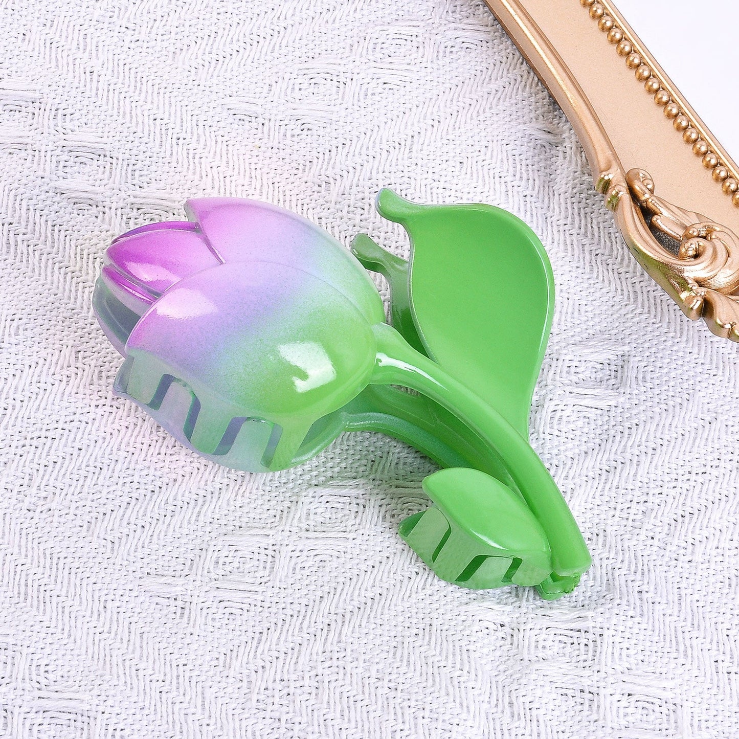 2022 Korean Fashion Pink 3D Tulip Hair Claws Women Girls Summer Shark Clip Hair Accessories Leaves Flowers Ponytail Gradient