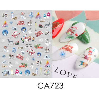 3D Christmas Sticker for Nails Cute Cartoon Sliders Snowflake Elk Xmas Tree Decal Gel Polisn Manicure Nail Art Decor SACA717-724