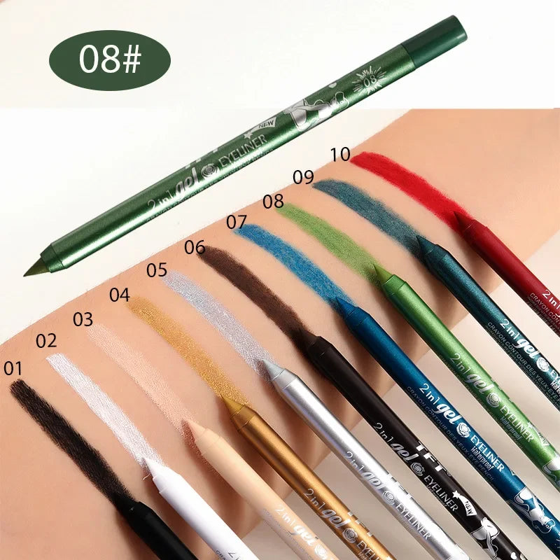 qgtao 7 Colors Waterproof 2 In 1 Eyeliner Lipliner Pencil Blue White Black Eyeliner Gel Pen Easy Wear Lasting Eyes Makeup Cosmetic