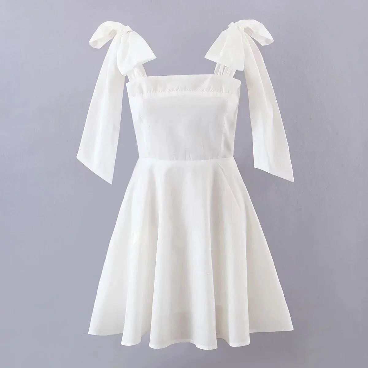 qgtao White Elegant Sexy Mini Dress Cotton Summer Holiday Women Dress Bow Tie V-neck Backless Ladies Party Dress Vestidos