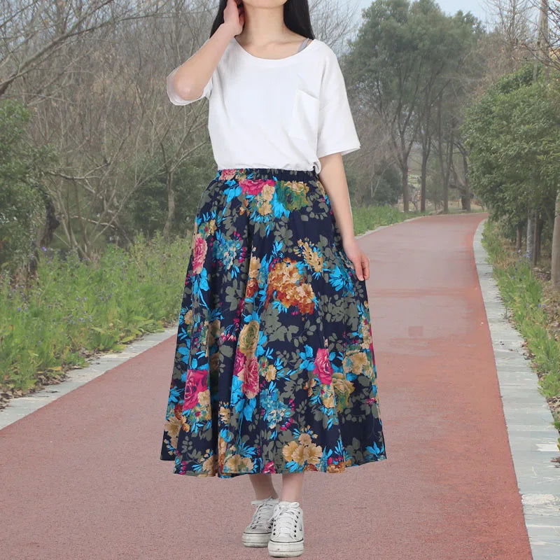 Summer Ethnic Style Cotton Linen Bohemian Streetwear Y2k Skirt Fashion Clothes Long Skirts Women Clothing Casual Vintage Elegant
