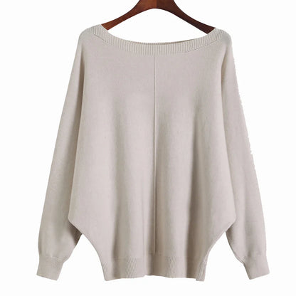 qgtao Winter 2024 Boat Neck Batwing Sweaters Pullovers Women Casual Cashmere Sweater Plus Size Knit Jumpers Tops Pull Femme