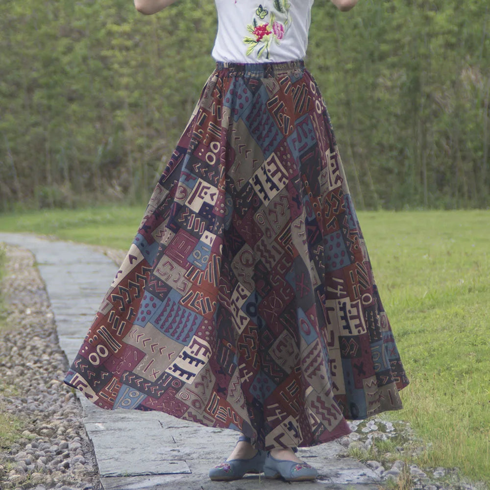 Summer Ethnic Style Cotton Linen Bohemian Streetwear Y2k Skirt Fashion Clothes Long Skirts Women Clothing Casual Vintage Elegant